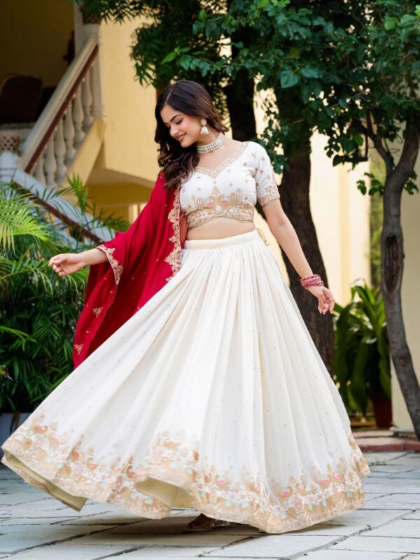 White Color Wedding Lehenga Choli Collection With Sequins Work. - Image 4