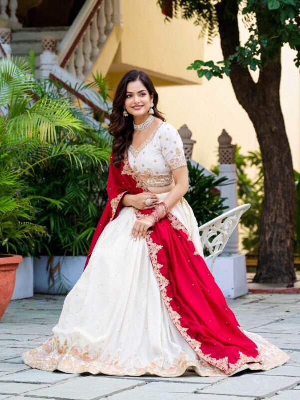White Color Wedding Lehenga Choli Collection With Sequins Work. - Image 5