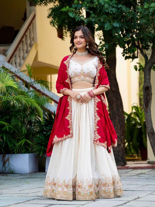 White Color Wedding Lehenga Choli Collection With Sequins Work. - Image 6