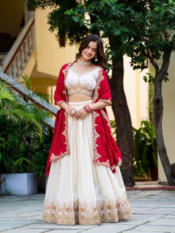 White Color Wedding Lehenga Choli Collection With Sequins Work. - Image 7