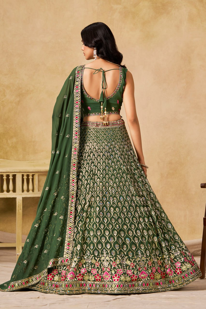 New Wedding Lehenga Set In Green Color With Georgette. - Image 8