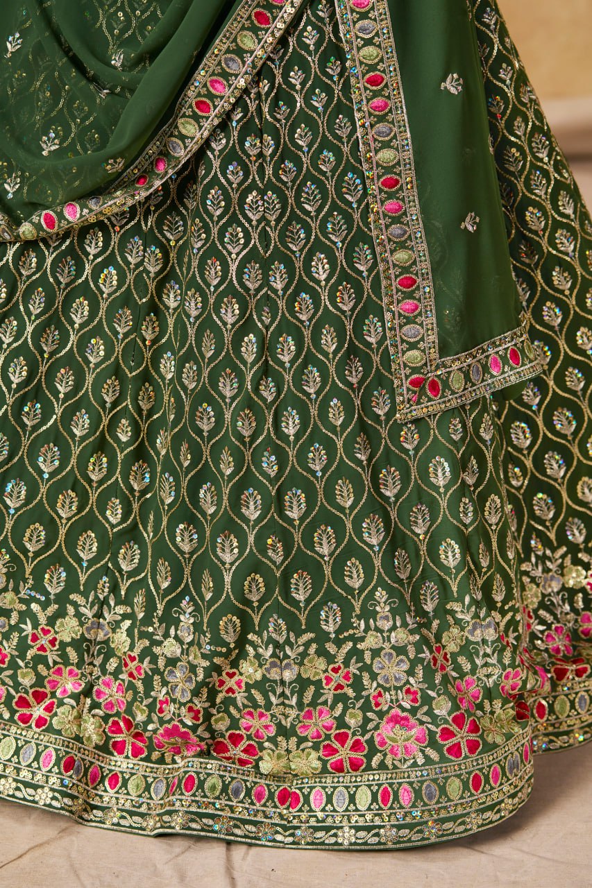 New Wedding Lehenga Set In Green Color With Georgette. - Image 6