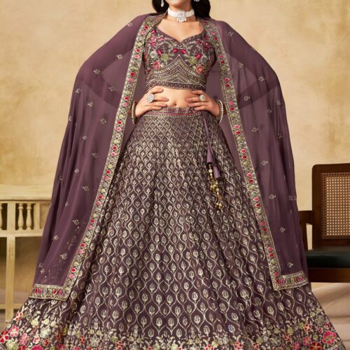 New Wedding Lehenga Set In Light Purple Color With Georgette.