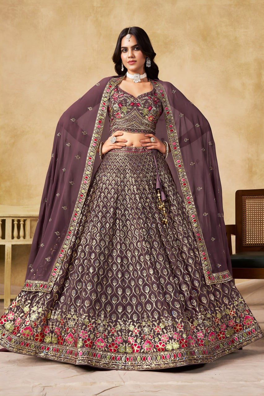 New Wedding Lehenga Set In Light Purple Color With Georgette.