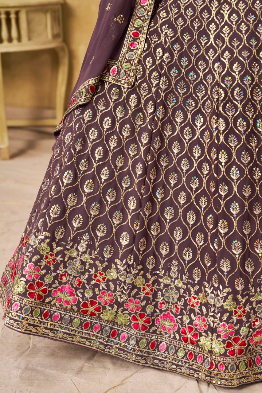 New Wedding Lehenga Set In Light Purple Color With Georgette. - Image 8