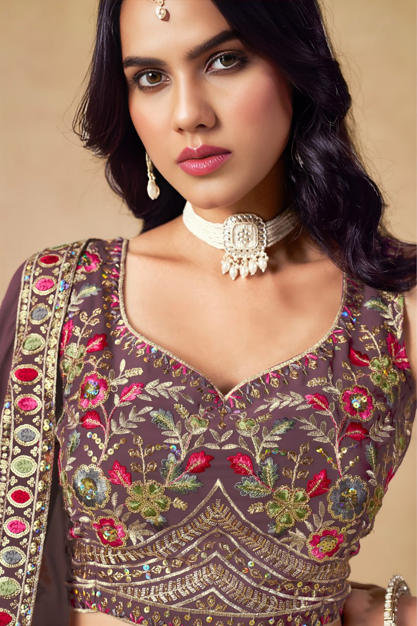 New Wedding Lehenga Set In Light Purple Color With Georgette. - Image 2