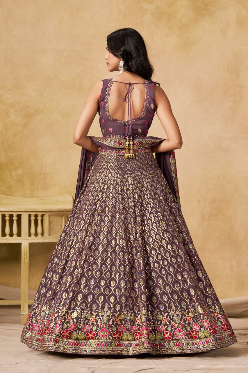 New Wedding Lehenga Set In Light Purple Color With Georgette. - Image 7