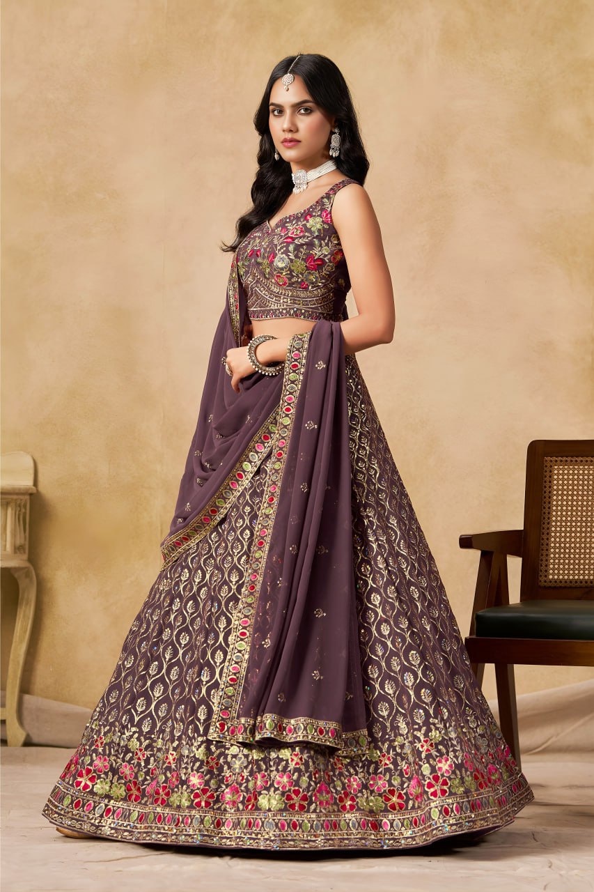 New Wedding Lehenga Set In Light Purple Color With Georgette. - Image 4
