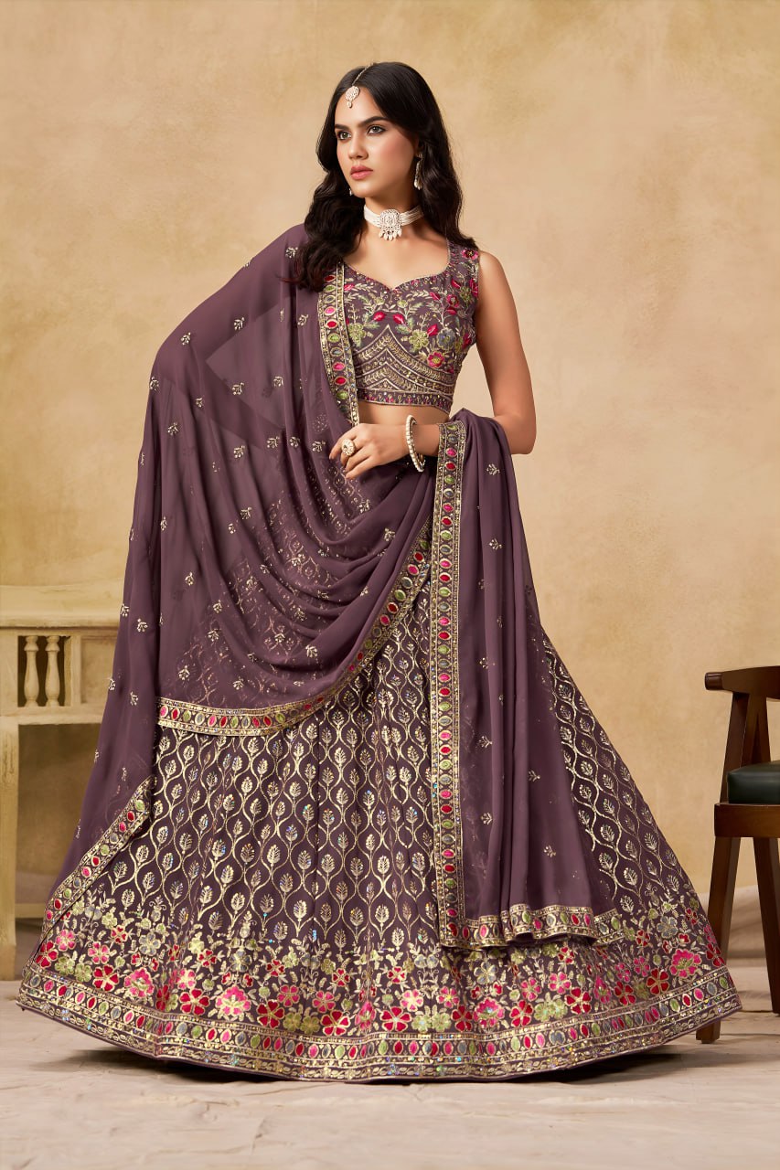 New Wedding Lehenga Set In Light Purple Color With Georgette. - Image 5