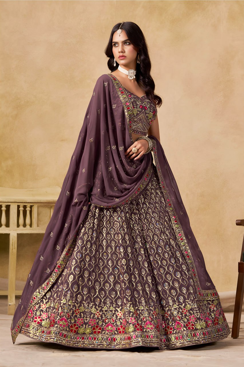 New Wedding Lehenga Set In Light Purple Color With Georgette. - Image 6