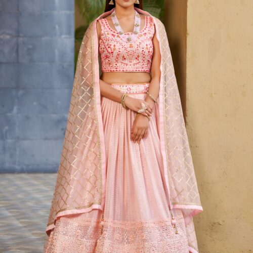 Blush Pink Elegance Embroidered Lehenga Set with Dupatta.