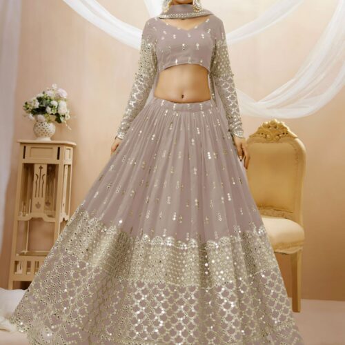 Elegant Grey Sequins Embroidered Lehenga with Dupatta.
