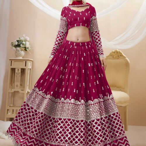 Hot Pink Sequins Embroidered Lehenga with Dupatta.