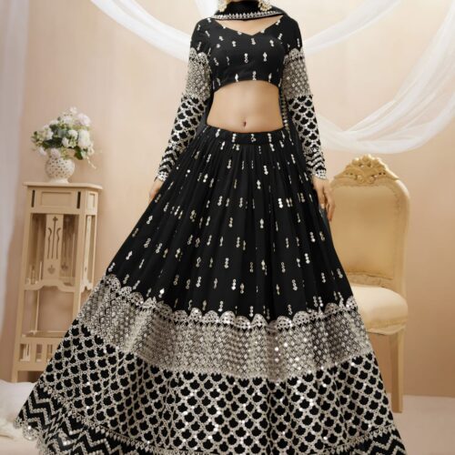 Midnight Black Sequins Embroidered Lehenga with Dupatta.