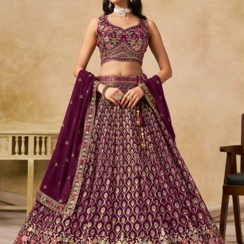 New Wedding Lehenga Set In Maroon Color With Georgette.