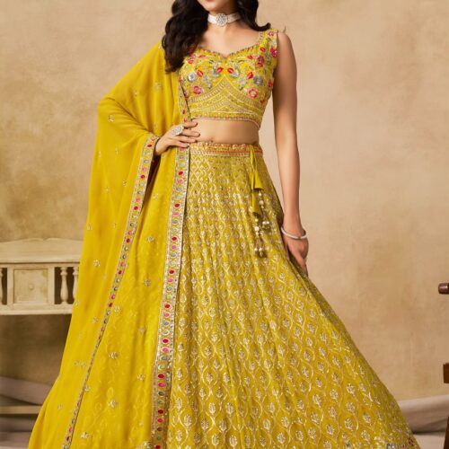 New Wedding Lehenga Set In Yellow Color With Georgette.
