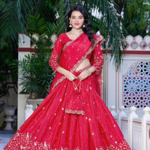 Pink Gold Crush Lehenga With All over Sequins & Thread  Embroidery.