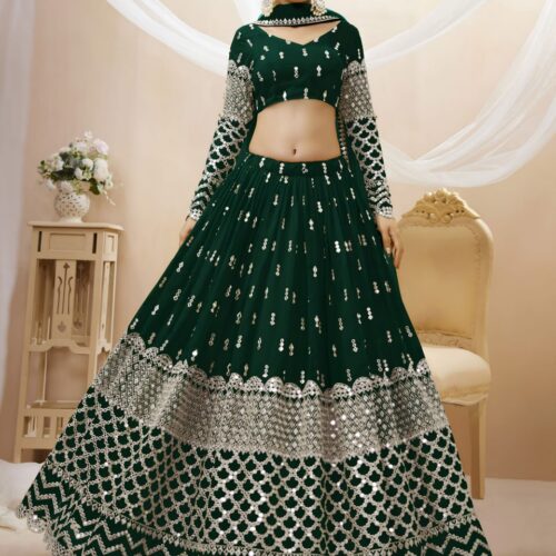 Regal Emerald Green Sequin Embroidered Lehenga with Dupatta.