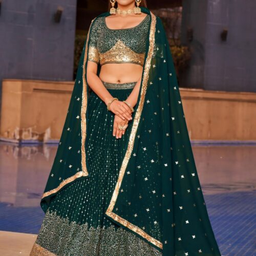 Regal Emerald Sequin Embroidered Lehenga with Dupatta.