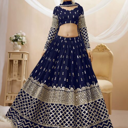 Royal Navy Sequin Embroidered Lehenga with Dupatta.