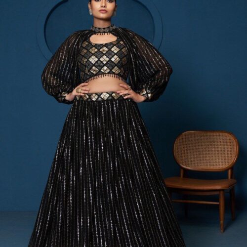 Black Georgette Fancy BRIDESMAIDS LEHENGA CHOLI for women or girls.